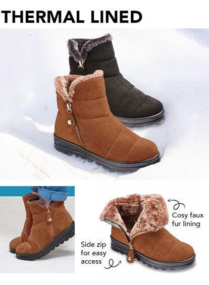 Ladies Wide Fit Mock Suede Faux Fur Lined Boot